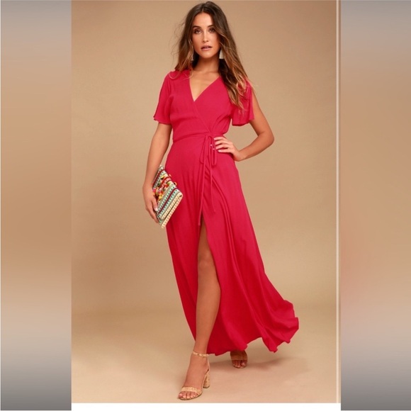 Lulu’s Red Wrap Maxi Dress - Picture 1 of 6